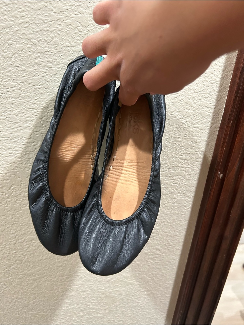 Tieks Matte Black Ballet Flats with Teal Accent Sole